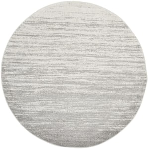 ADirondack Ivory/Silver 11 ft. x 11 ft. Solid Color Striped Round Area Rug