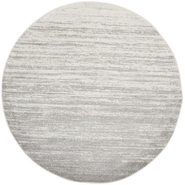 Adirondack Ivory/Silver Solid Color 3 ft. x 3 ft. Striped Round Area Rug