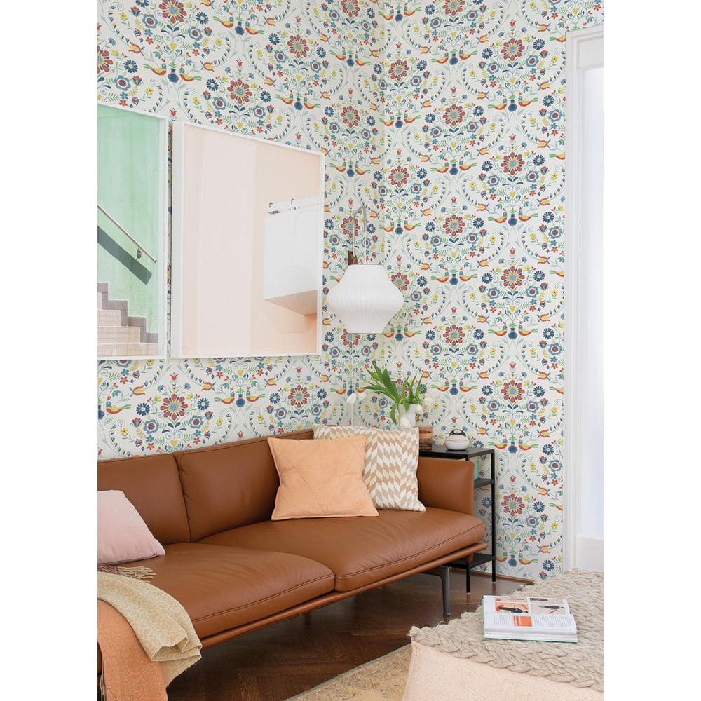 Britt Multicolor Embroidered Damask Non-Pasted Wallpaper