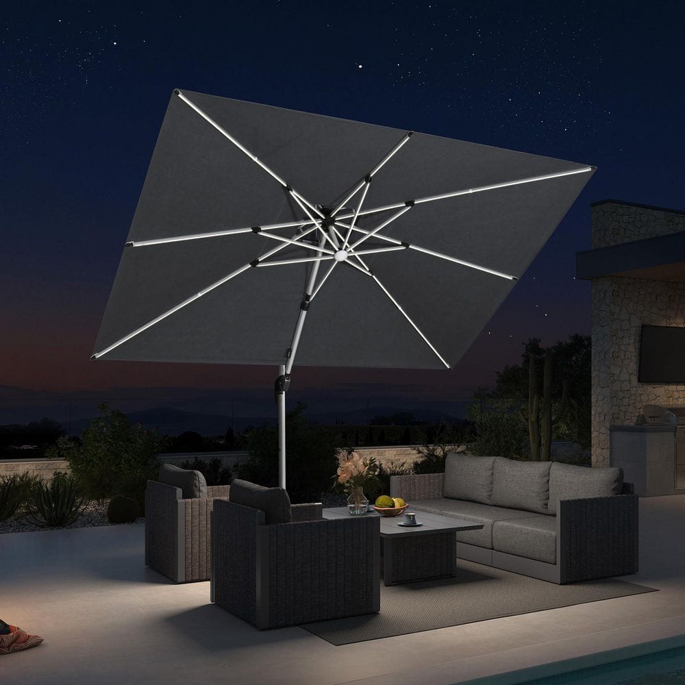 10 ft. Square Sunbrella Aluminum Solar Powered LED Cantilever Offset Patio Umbrella in Cast Slate price history on PriceWatchPro