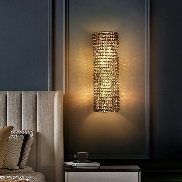 PUYRNF 8 in. 4 light Dimmable LED Crystal Gray Wall Sconce,Wall Lamp for Hallways, Corridors, Bathrooms, Bedrooms, Stairs