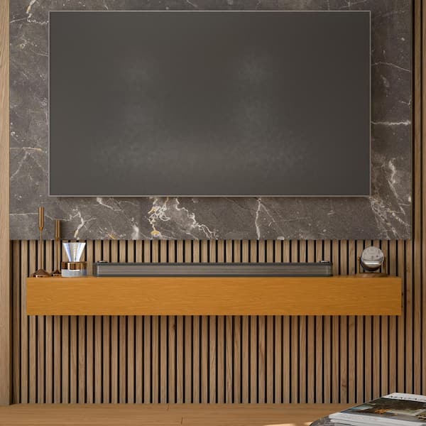 Unbranded 60 in. W x 8 in. D Wooden Fireplace Mantel, Wall Mounted Floating Fireplace Shelf, Floating Decor Display Shelf, Natural