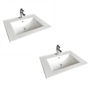 Square Drop-In Self Rimming Bathroom Sink in White with Faucet and Drain (Set of 2)