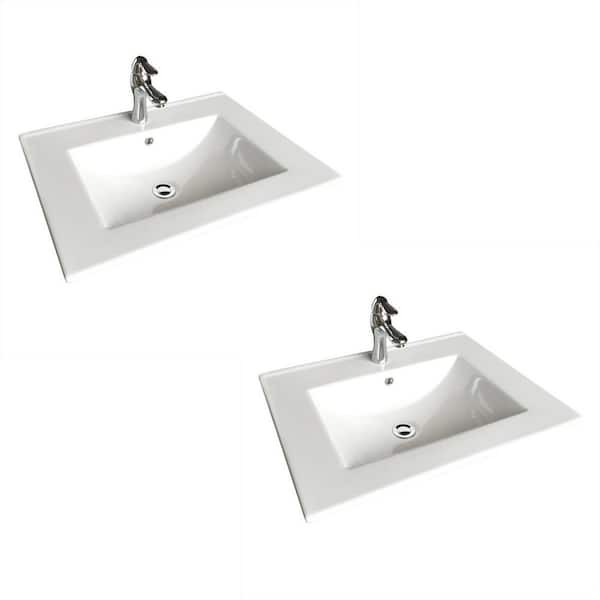 RENOVATORS SUPPLY MANUFACTURING Square Drop-In Self Rimming Bathroom Sink in White with Faucet and Drain (Set of 2)
