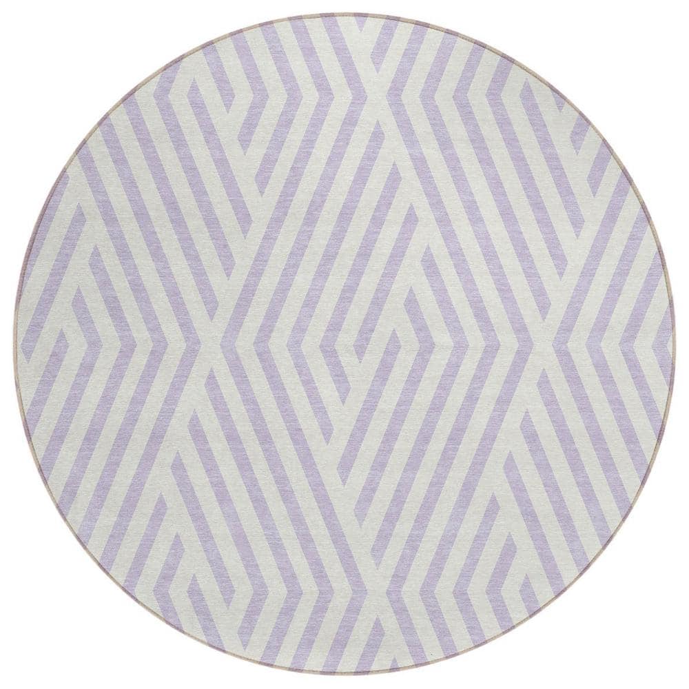 Lavender and Ivory 8 ft. Round Woven Geometric Round Indoor/Outdoor Area Rug price history on PriceWatchPro