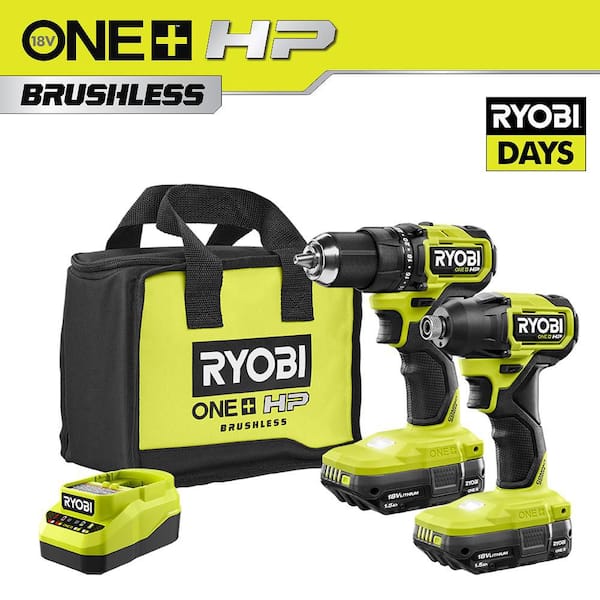 ONE+ HP 18V Brushless Cordless Compact 1/2 in. Drill and Impact Driver Kit with (2) 1.5 Ah Batteries, Charger, and Bag