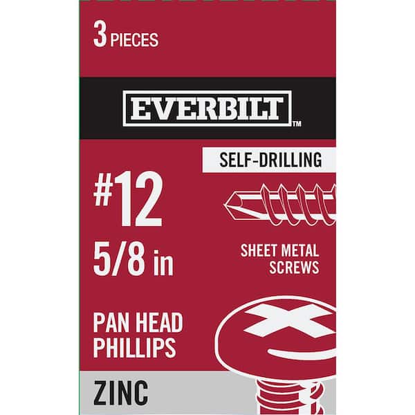 Everbilt #12 x 5/8 in. Phillips Pan Head Zinc Plated Sheet Metal Screw (3-Pack)