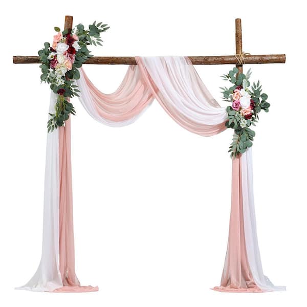 VEVOR Artificial Wedding Arch Flowers Kit, Pink Wedding Arch Flowers with Drapes Kit (Pack of 4)-2 Pieces Floral Arrangement