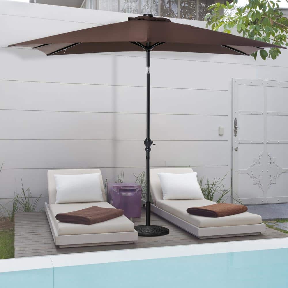 Brown Solar LED Lighted Patio Umbrella with Crank and Tilt