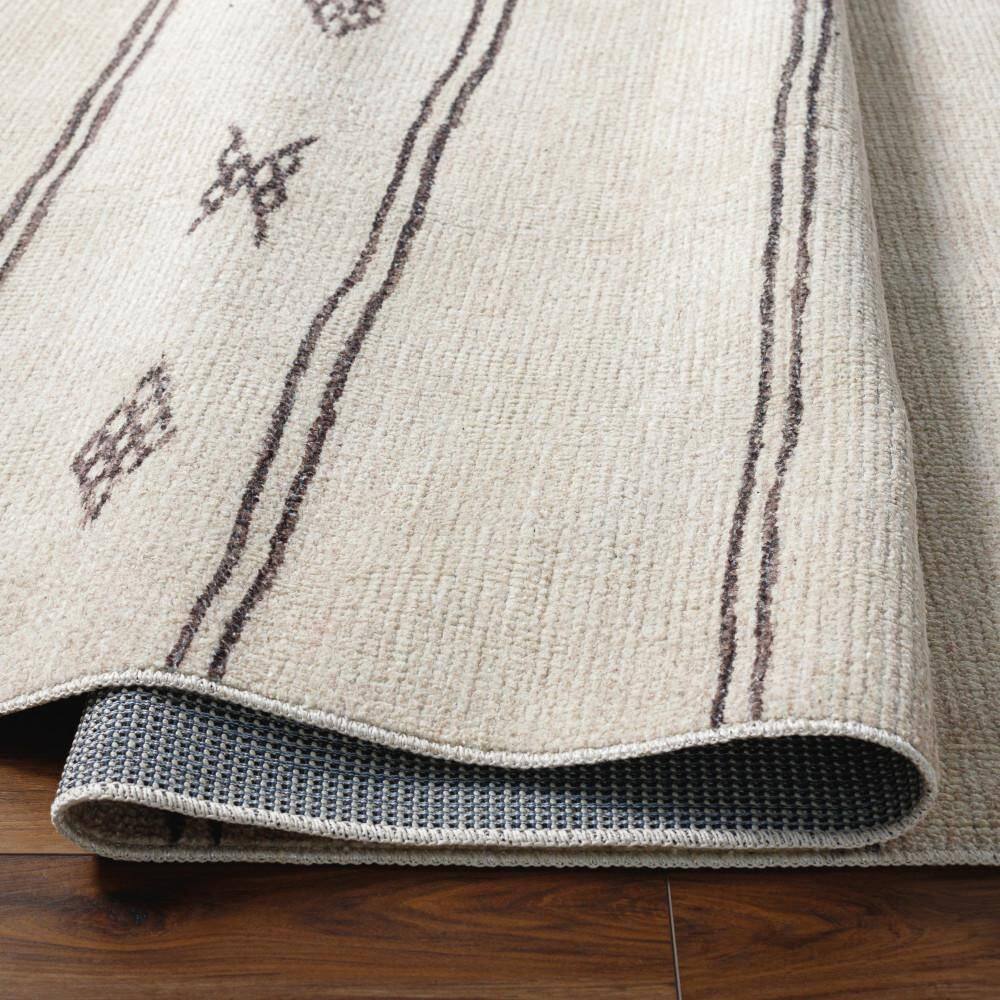 Ivory and Black Stripe Polyester Rectangular Area Rug 7'10" x 10'