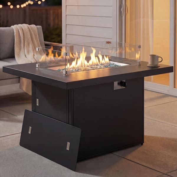 43 in. Rectangular Aluminum Outdoor Gas Fire Pit Table, 60,000 BTU, Propane Ready, Natural Gas Convertible, Dark Gray