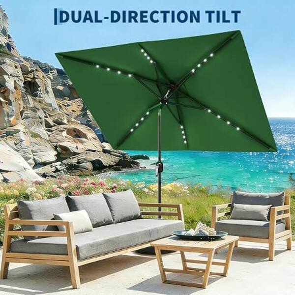 best rectangular patio umbrella with solar lights PHI VILLA 15ft Large Base & Lights, Rectangle,Navy Patio Umbrella, Dual-Side Crank-Khaki the umbrella opens and BEST-AH23 Ship From:Britain
