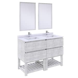 Formosa 48 in. W x 20 in. D x 35 in. H White Double Sink Bath Vanity in Rustic White with White Vanity Top and Mirrors
