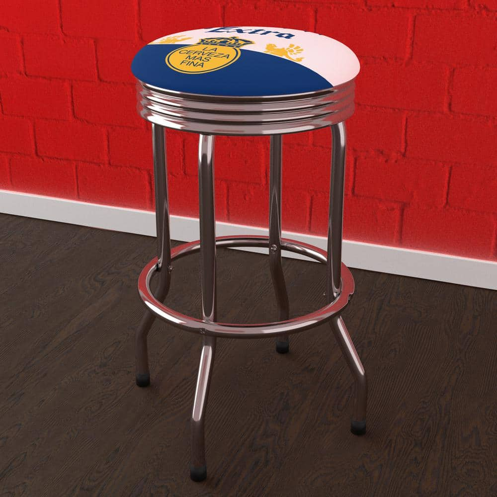 Corona Label Design 29 in. Blue Backless Metal Bar Stool with