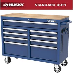 Tool Storage 46 in. W x 18 in. D 9-Drawer Gloss Blue Mobile Workbench Cabinet