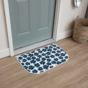 Simple Floral Navy 1 ft. 8 in. x 2 ft. 6 in. Kitchen Mat