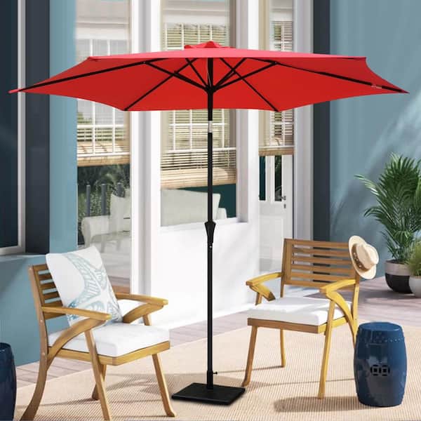8.8 ft. Aluminum Patio Market Umbrella with 42 Pounds Base, Push Button Tilt and Crank Lift in Red