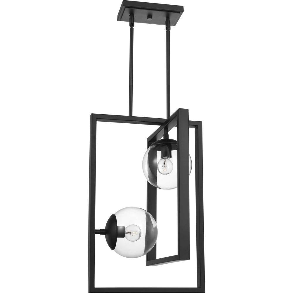 Atwell Matte Black 2-Light Pendant with Clear Globe Shades