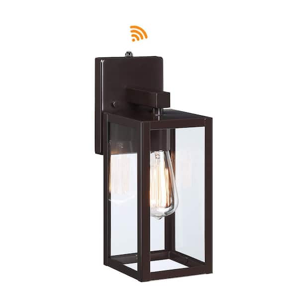 Martin 13.5 in. 1-Light Bronze Hardwired Outdoor Wall Lantern Sconce with Dusk to Dawn No Bulbs Included