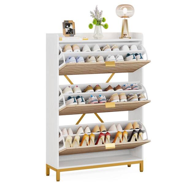 Tribesigns Shoe Cabinet 16 Pairs, Modern Shoes Storage Cabinet with Doors,  Coat Shelf, Thin Tipping Sneaker Holder Stand Slim Shoe Rack Organizer with