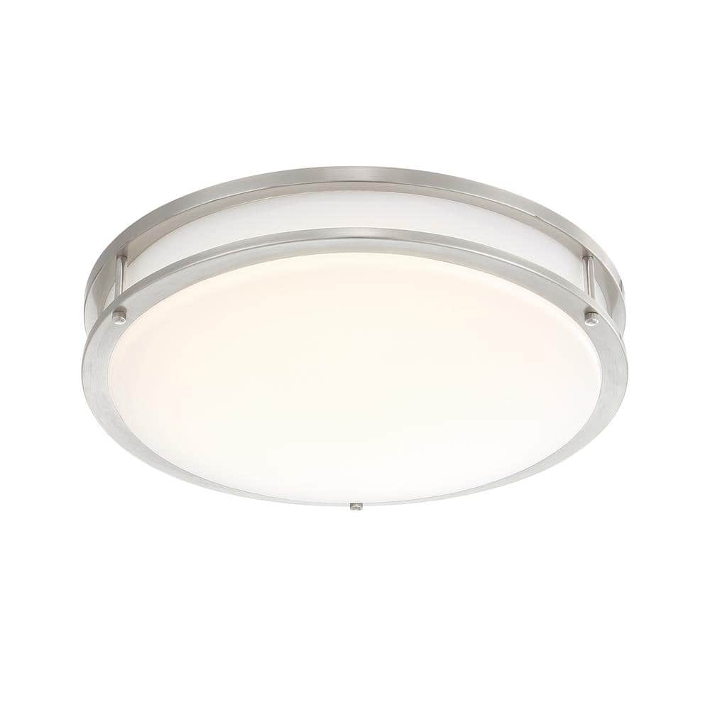 Commercial Electric DC Series 16 in. 1-Light Modern Brushed Nickel Selectable Dimmable LED Round Flush Mount with White Acrylic Shade