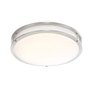 DC Series 16 in. 1-Light Modern Brushed Nickel Selectable Dimmable LED Round Flush Mount with White Acrylic Shade