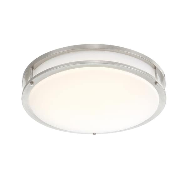 DC Series 16 in. Contemporary Low-Profile Brushed Nickel Selectable Dimmable LED Flush Mount with for Kitchens