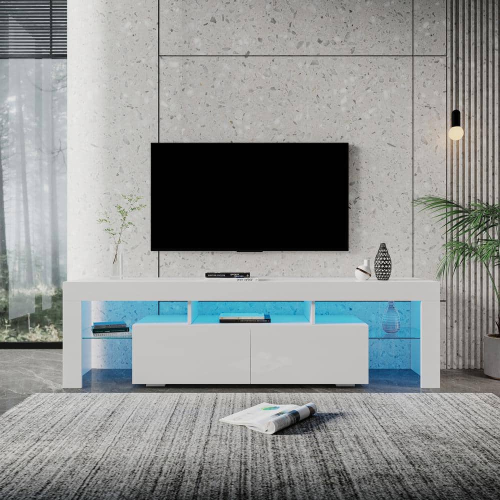 78.74 in. White TV Stand Fits TVs up to 80 in. 20 Colors LED TV Stand Remo