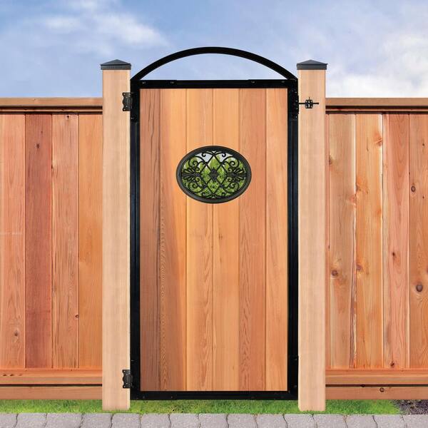 NUVO IRON EZ Install 6-Standard Fence Board Arched Pro Gate Frame with One 13 in. x 17 in. Oval Gate Insert
