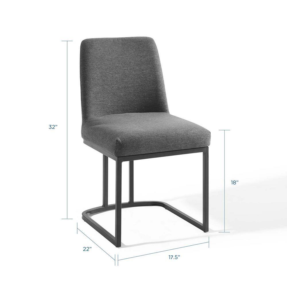 High Charcoal Gray Upholstered Dining Chair with Stainless Steel Base