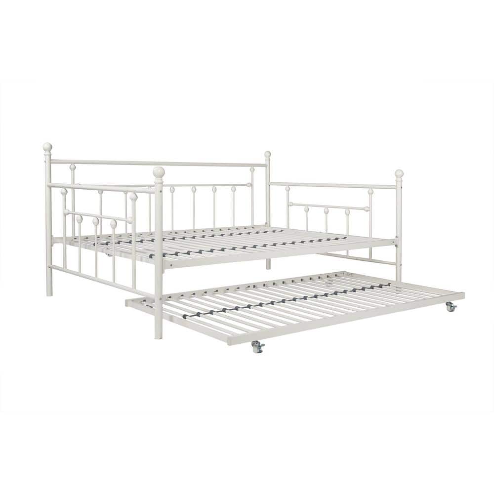 White Metal Full Daybed with Twin Trundle and Slats