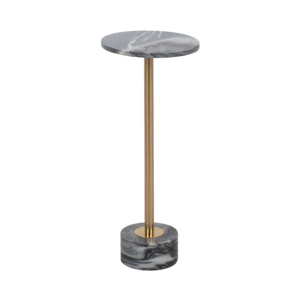 10 in. White/Gold Circle Marble Accent Table - thumbnail 3