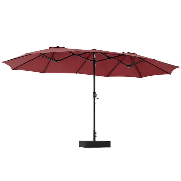 FIRNEWST 15ft Large Patio Umbrella with Base Included, Rectangle Table Umbrella Outdoor Patio, Outside Umbrellas in Wine Red