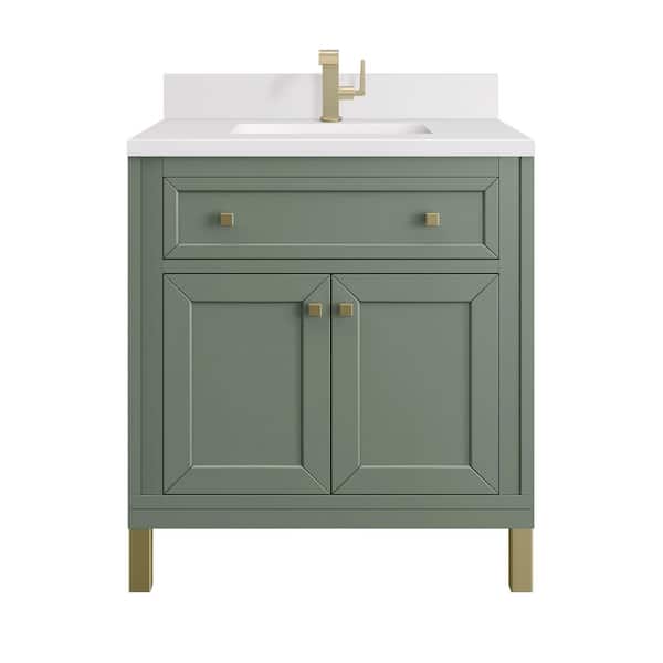 Chicago 30.0 in. W x 23.5 in. D x 33.76 in. H Single Bath Vanity in Smokey Celadon with White Zeus Silestone Quartz Top