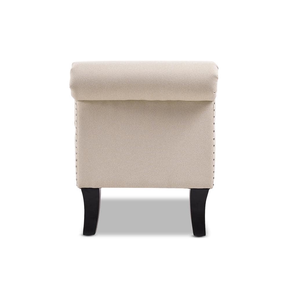Sky Neutral Roll Arm Entryway Bench with Nailhead Trim