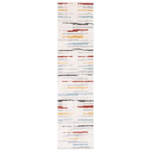 Marrakesh 2 ft. x 9 ft. Ivory/Gray Geometric Striped Runner Rug