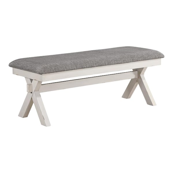 Furniture of America Paramus Gray and Antique White Upholstered Dining Bench