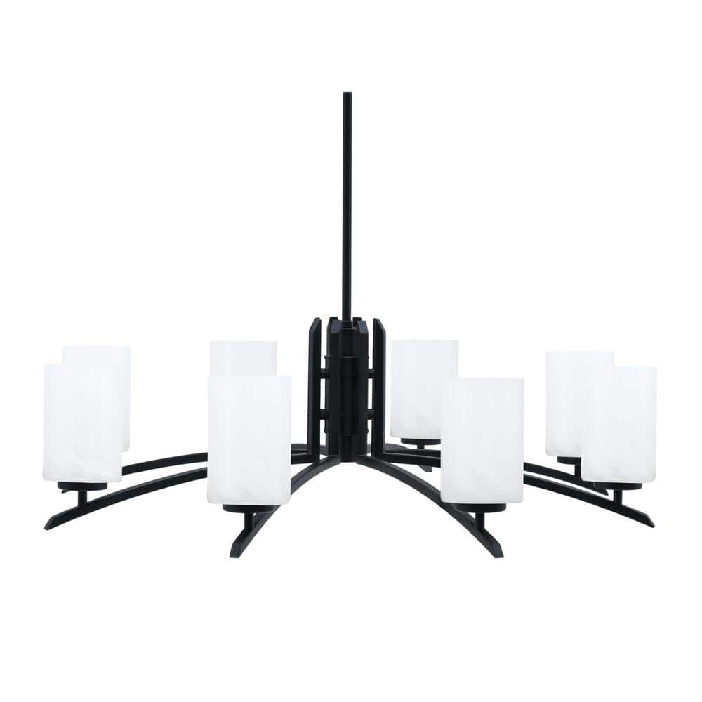 Siena 34 in. 8 Light Matte Black Chandelier with White Marble Glass Shades