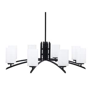 Siena 36 in. 8 Light Matte Black Chandelier with White Marble Glass ...