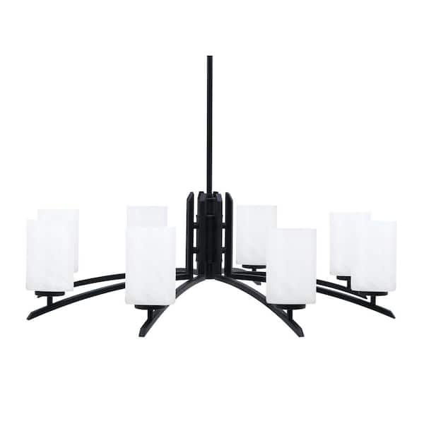 Unbranded Siena 34 in. 8 Light Matte Black Chandelier with White Marble Glass Shades