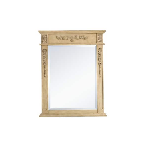Unbranded Timeless Home 28 in. W x 36 in. H x Traditional Wood Framed Rectangle Antique Beige Mirror