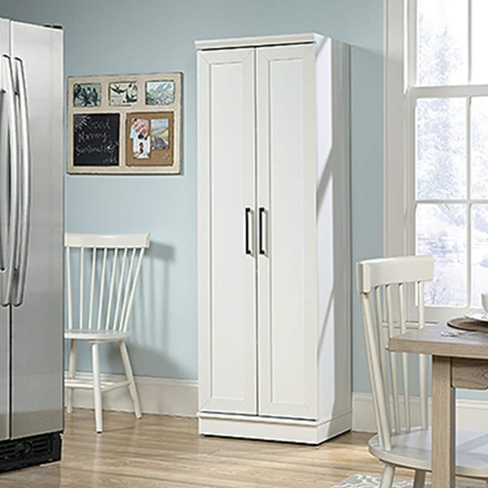 Soft White MDF Lockable Cabinet with 4 Adjustable Shelves