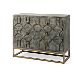 Genevieve I Gray Fir Veneer w/Gold Metal Base & 3 Drawer Accent Cabinet
