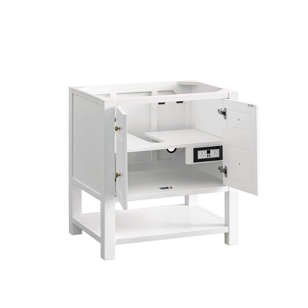 Bright White Solid Wood Transitional Single Vanity Base