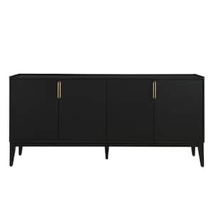 63.00 in. W x 15.60 in. D x 29.90 in. H Black Linen Cabinet Sideboard with 4-Doors and Adjustable Shelves