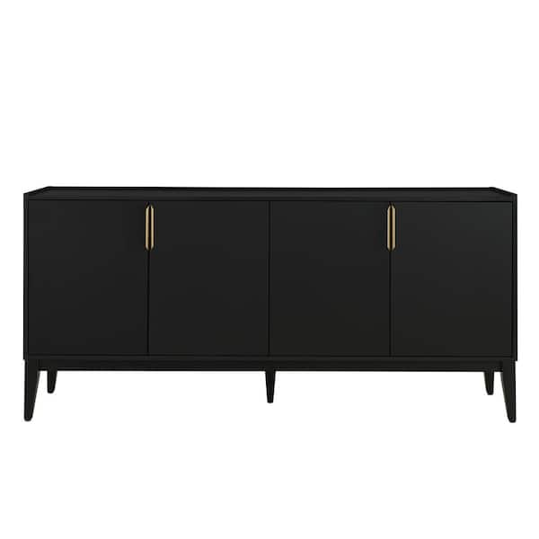 Unbranded 63.00 in. W x 15.60 in. D x 29.90 in. H Black Linen Cabinet Sideboard with 4-Doors and Adjustable Shelves