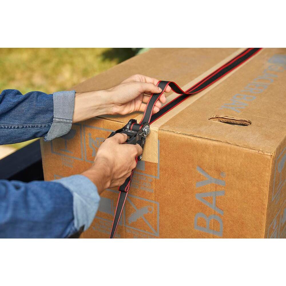 12 ft x 1 in Black and Red Weather Resistant Ratchet Tie-Down Straps with S-Hook (4-Pack)