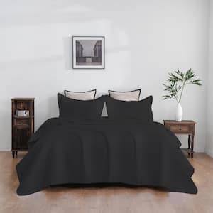 3-Piece Black Polyester Full Size Comforter Set