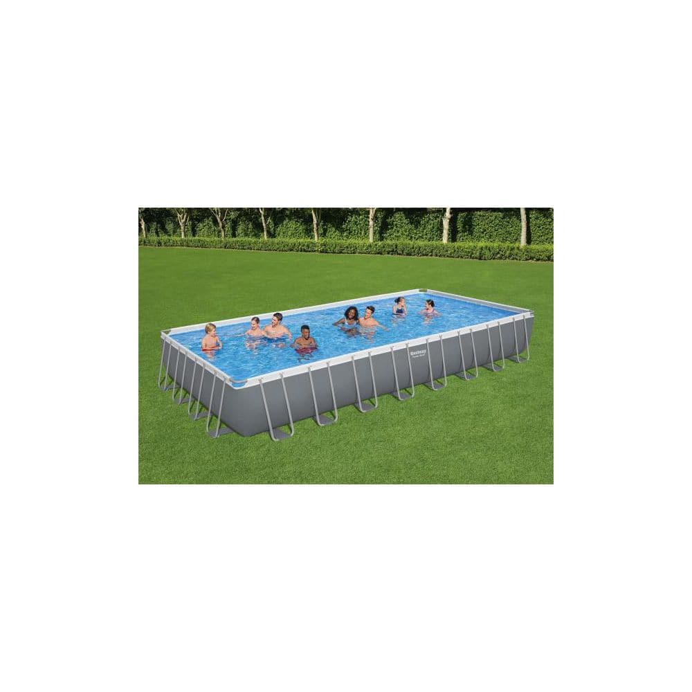 31 ft Gray Rectangular Metal Frame Above Ground Pool Set with Pump and Ladder
