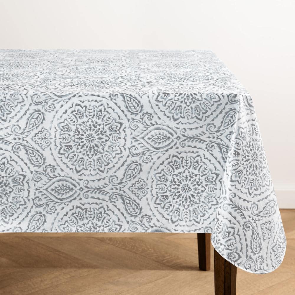 "Savannah Boho Paisley Printed Vinyl Indoor/Outdoor Tablecloth, Gray - 60""W x 120""L" price history on PriceWatchPro